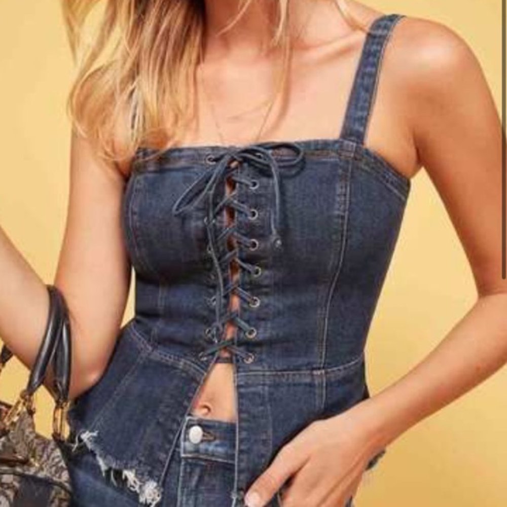 REFORMATION Lexi Bustier, Blue Denim, Size 4